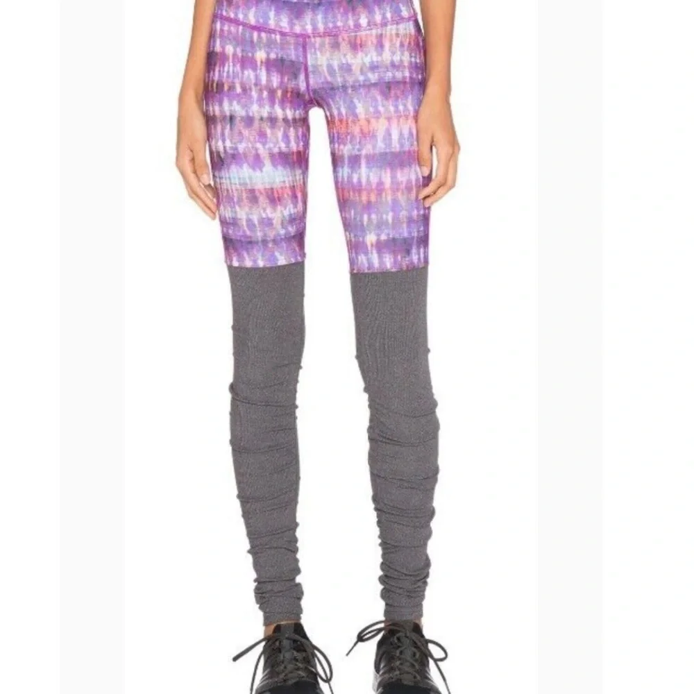 Alo Yoga Goddess Bhakti Ruched Ribbed Cinched Leggings Grey Purple Orange Large